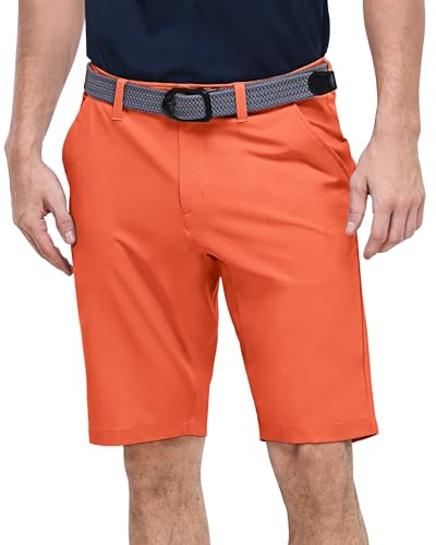 Outdoor Ventures Herren Golfshorts UPF 50+ Stretch Dry Fit Golf Shorts mit Taschen 11'' Bermuda Shorts Leichte Schnelltrocknende Kurze Hosefür Golfen Arbeiten Orangerot 34 von Outdoor Ventures