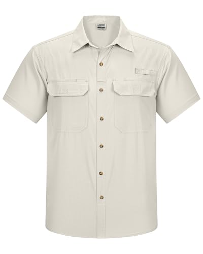 Outdoor Ventures Herren Hemd Kurzarm UV Schutz Freizeithemd Wasserdicht Schnelltrocknendes Funktionshemd zum Wandern, Angeln, Reise,Safari Beige XXL von Outdoor Ventures