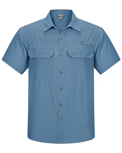 Outdoor Ventures Herren Hemd Kurzarm UV Schutz Freizeithemd Wasserdicht Schnelltrocknendes Funktionshemd zum Wandern, Angeln, Reise,Safari Glas Blau S von Outdoor Ventures
