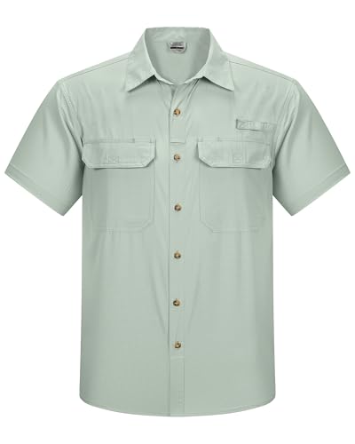 Outdoor Ventures Herren Hemd Kurzarm UV Schutz Freizeithemd Wasserdicht Schnelltrocknendes Funktionshemd zum Wandern, Angeln, Reise,Safari Hellgrün S von Outdoor Ventures