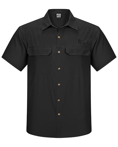 Outdoor Ventures Herren Hemd Kurzarm UV Schutz Freizeithemd Wasserdicht Schnelltrocknendes Funktionshemd zum Wandern, Angeln, Reise,Safari Schwarz XL von Outdoor Ventures