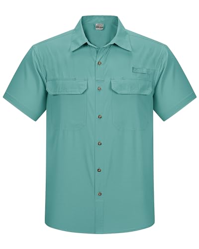 Outdoor Ventures Herren Hemd Kurzarm UV Schutz Freizeithemd Wasserdicht Schnelltrocknendes Funktionshemd zum Wandern, Angeln, Reise,Safari Teal Blau 3XL von Outdoor Ventures