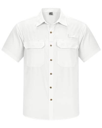 Outdoor Ventures Herren Hemd Kurzarm UV Schutz Freizeithemd Wasserdicht Schnelltrocknendes Funktionshemd zum Wandern, Angeln, Reise,Safari Weiß S von Outdoor Ventures