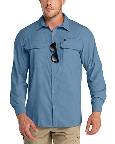 Outdoor Ventures Herren Langarm Hemd Outdoor Funktionshemd Schnelltrocknende Shirts Casual Freizeithemd Atmungsaktive Sportshemd Frühling Sommer Herbst mit Taschen für Wandern Camping Blaustein 2XL von Outdoor Ventures