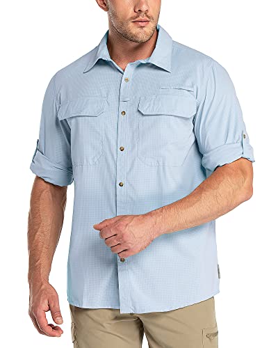 Outdoor Ventures Herren Langarm Hemd Outdoor Funktionshemd Schnelltrocknende Shirts Casual Freizeithemd Atmungsaktive Sportshemd Frühling Sommer Herbst mit Taschen für Wandern Camping Hellblau 2XL von Outdoor Ventures