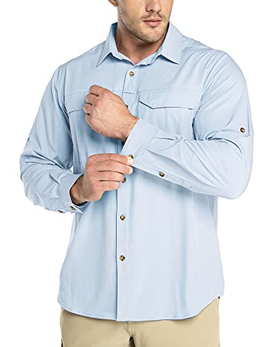 Outdoor Ventures Herren Langarm Sonnenschutz Hemd Casual Freizeit Shirts Outdoor Multi Taschen Hemd Atmungsaktiv Schnell Trocknend Funktionsshirts für Frühling & Sommer Hellblau S von Outdoor Ventures