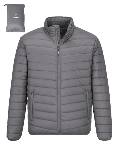 Outdoor Ventures Herren Leichte Packable Puffer Jacke Isoliert Puffy Mantel Warm Tragbare Gepolsterte Jacke für Wandern Reisen Camping Grau L von Outdoor Ventures