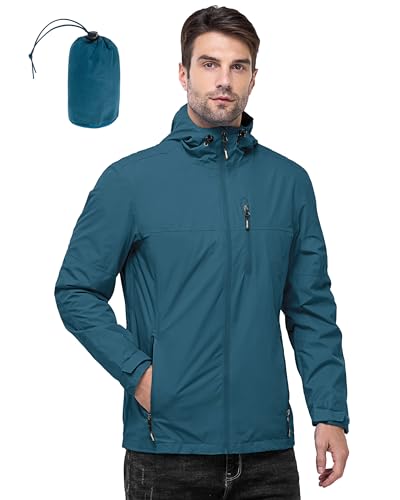 Outdoor Ventures Herren Leichte Wasserdichte Jacke Winddichte Regenmäntel Pack Away Kapuzenjacken Windbreaker für Camping Angeln Laufen Radfahren China Blau XXL von Outdoor Ventures