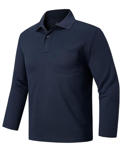 Outdoor Ventures Herren Poloshirt Langarm UPF50+ Sonnenschutz UV Schutz Polohemd Golf Sports T Shirts für Männer Leichtes Atmungsaktiv Poloshirts Casual Polo Tops zum Tennis Dunkelblau XL von Outdoor Ventures