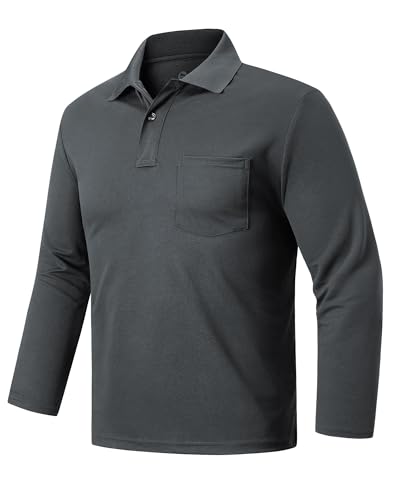 Outdoor Ventures Herren Poloshirt Langarm UPF50+ Sonnenschutz UV Schutz Polohemd Golf Sports T Shirts für Männer Leichtes Atmungsaktiv Poloshirts Casual Polo Tops zum Tennis Dunkelgrau 2XL von Outdoor Ventures
