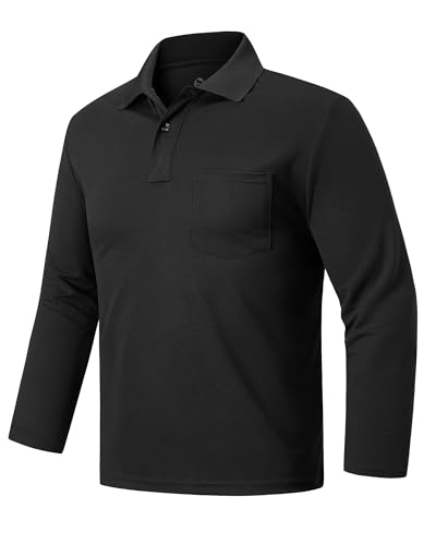 Outdoor Ventures Herren Poloshirt Langarm UPF50+ Sonnenschutz UV Schutz Polohemd Golf Sports T Shirts für Männer Leichtes Atmungsaktiv Poloshirts Casual Polo Tops zum Tennis Schwarz XL von Outdoor Ventures