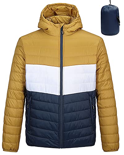 Outdoor Ventures Herren-Pufferjacke, leicht, wasserabweisend, Kapuzenjacke, isoliert, flauschig, Winter, verstaubar, Herrenjacke mit Taschen für Wandern, Camping, Reisen, gemischte Farben, M von Outdoor Ventures