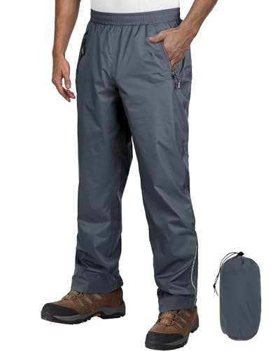 Outdoor Ventures Herren Regenhose Fahrrad Wasserdicht Atmungsaktiv Überziehhose Winddicht Outdoorhose Wanderhose Winddicht Leichte Trekkinghose Packbar Dunkel Grau S/34 Schrittlänge von Outdoor Ventures