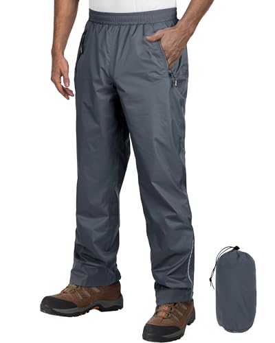 Outdoor Ventures Herren Regenhose Fahrrad Wasserdicht Atmungsaktiv Überziehhose Winddicht Outdoorhose Wanderhose Winddicht Leichte Trekkinghose Packbar Dunkel Grau XL/30 Schrittlänge von Outdoor Ventures