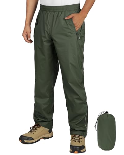 Outdoor Ventures Herren Regenhose Fahrrad Wasserdicht Atmungsaktiv Überziehhose Winddicht Outdoorhose Wanderhose Winddicht Leichte Trekkinghose Packbar Dunkelgrün L/32 Schrittlänge von Outdoor Ventures