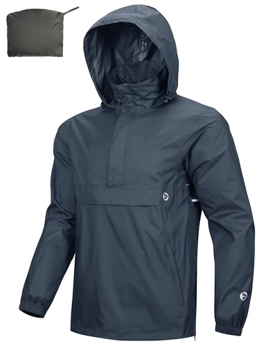 Outdoor Ventures Herren Regenjacke Wasserdichter Pullover mit Kapuze Packbare Reflektierende Jacke Leichte Fahrrad Windjacke Atmungsaktive Softshelljacke für Wandern Laufen Outdoor Anthrazitgrau L von Outdoor Ventures