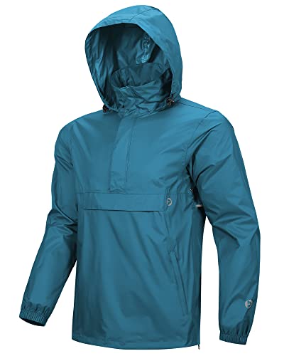 Outdoor Ventures Herren Regenjacke Wasserdichter Pullover mit Kapuze Packbare Reflektierende Jacke Leichte Fahrrad Windjacke Atmungsaktive Softshelljacke für Wandern Laufen Outdoor Moroccan Blau 2XL von Outdoor Ventures