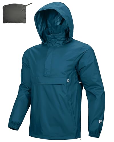 Outdoor Ventures Herren Regenjacke Wasserdichter Pullover mit Kapuze Packbare Reflektierende Jacke Leichte Fahrrad Windjacke Atmungsaktive Softshelljacke für Wandern Laufen Outdoor Säureblau M von Outdoor Ventures