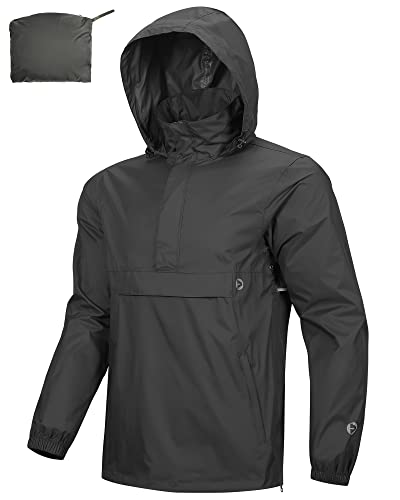 Outdoor Ventures Herren Regenjacke Wasserdichter Pullover mit Kapuze Packbare Reflektierende Jacke Leichte Fahrrad Windjacke Atmungsaktive Softshelljacke für Wandern Laufen Outdoor Schwarz 3XL von Outdoor Ventures