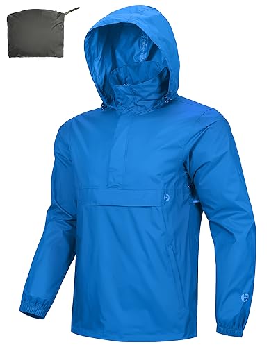 Outdoor Ventures Herren Regenjacke Wasserdichter Pullover mit Kapuze Packbare Reflektierende Jacke Leichte Fahrrad Windjacke Atmungsaktive Softshelljacke für Wandern Laufen Outdoor Seeblau 4XL von Outdoor Ventures