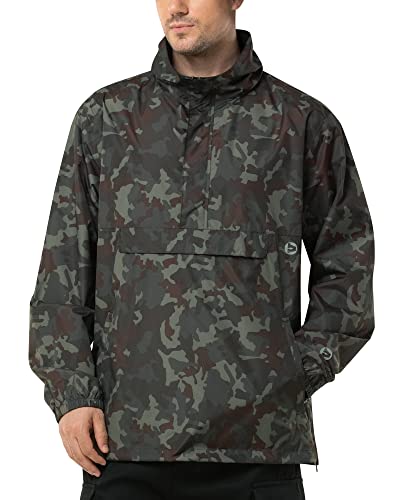 Outdoor Ventures Herren Regenjacke Wasserdichter Pullover mit Kapuze Packbare Reflektierende Jacke Leichte Fahrrad Windjacke Atmungsaktive Softshelljacke für Wandern Laufen Outdoor Waldtarnung S von Outdoor Ventures