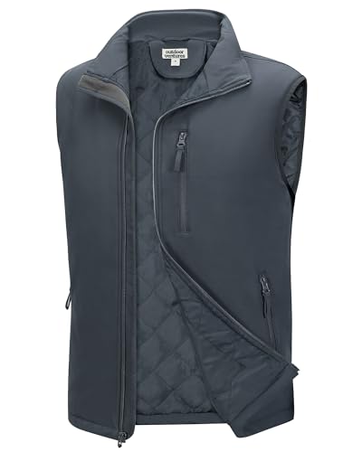 Outdoor Ventures Herren Softshell Weste mit Gefütterte Pufferwesten Wasserdichte Outdoorwesten Übergangswesten Funktionsweste mit 4 Taschen für Outdoor Arbeit Casual, Dunkelgrau S von Outdoor Ventures