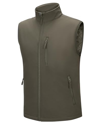 Outdoor Ventures Herren Softshell Weste mit Puffer Gefüttert Wasserdichte Übergangswesten Winddichte Steppwesten Hybridjacke Bodywarmers mit 4 Tachen für Radfahren Golf Laufen Grün XL von Outdoor Ventures
