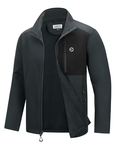 Outdoor Ventures Herren Sportjacke Leichte Funktionsjacke Übergangsjacke Fleecejacke mit 5 Taschen Freizeitjacke Trainingsjacke für Freizeit und Outdoor Dunkelgrau/schwarz L von Outdoor Ventures