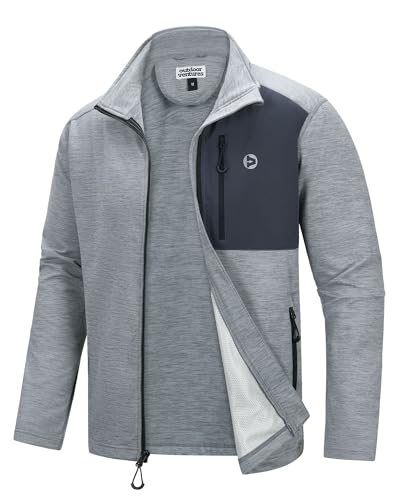 Outdoor Ventures Herren Sportjacke Leichte Funktionsjacke Übergangsjacke Fleecejacke mit 5 Taschen Freizeitjacke Trainingsjacke für Freizeit und Outdoor Hellgrau/Grau 3XL von Outdoor Ventures