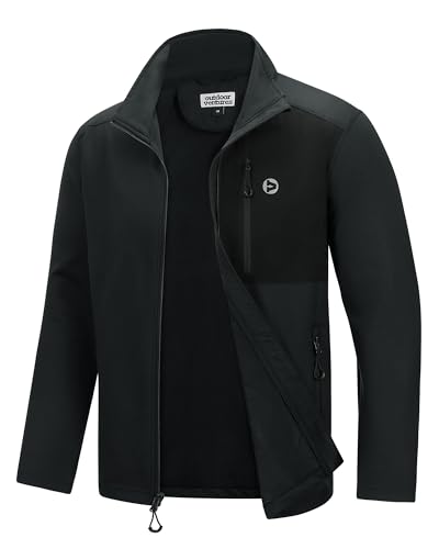Outdoor Ventures Herren Sportjacke Leichte Funktionsjacke Übergangsjacke Fleecejacke mit 5 Taschen Freizeitjacke Trainingsjacke für Freizeit und Outdoor Schwarz/schwarz XL von Outdoor Ventures