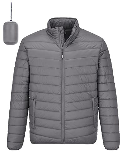 Outdoor Ventures Herren Steppjacke Leichte Warme Übergangsjacke Packbare Pufferjacke, Wasserbeständige Outdoorjacke für Outdoor Casual Grau 2XL von Outdoor Ventures