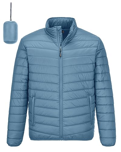 Outdoor Ventures Herren Steppjacke Leichte Warme Übergangsjacke Packbare Pufferjacke, Wasserbeständige Outdoorjacke für Outdoor Casual Grau-Blau 2XL von Outdoor Ventures