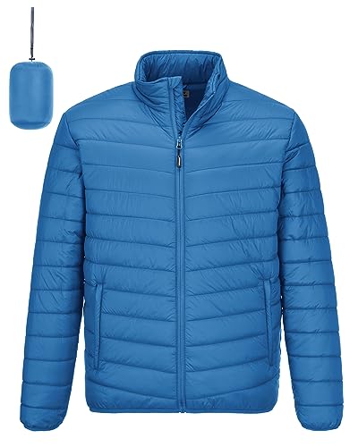 Outdoor Ventures Herren Steppjacke Leichte Warme Übergangsjacke Packbare Pufferjacke, Wasserbeständige Outdoorjacke für Outdoor Casual Klassisch Blau L von Outdoor Ventures