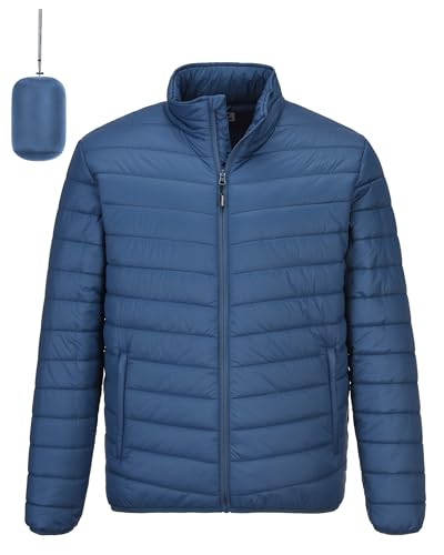 Outdoor Ventures Herren Steppjacke Packbare Leichte Warme Übergangsjacke Herren Wasserfeste Pufferjacke mit 3 Taschen für Outdoor Casual Wandern, Navy Blau M von Outdoor Ventures