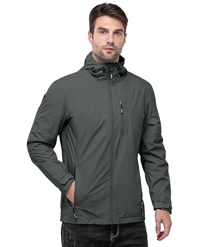 Outdoor Ventures Herrenjacke, leicht, wasserdicht, winddicht, Regenmäntel, verstaubar, Kapuzenjacken, Windbreaker für Camping, Angeln, Laufen, Radfahren, dunkelgrau, M von Outdoor Ventures