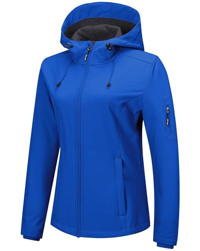 Outdoor Ventures Jacke Damen Wasserdichte Atmungsaktiv Softshelljacke - Übergangsjacke Winddichte Regenjacke Funktionsjacke mit Kapuze Blau 3XL von Outdoor Ventures