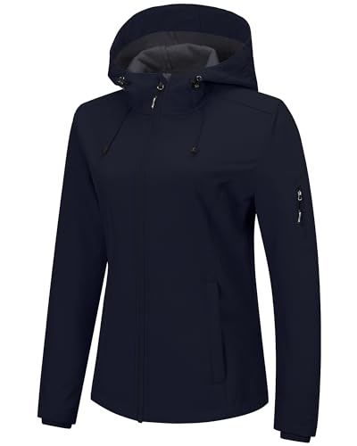 Outdoor Ventures Jacke Damen Wasserdichte Atmungsaktiv Softshelljacke - Übergangsjacke Winddichte Regenjacke Funktionsjacke mit Kapuze Hellblau XS von Outdoor Ventures