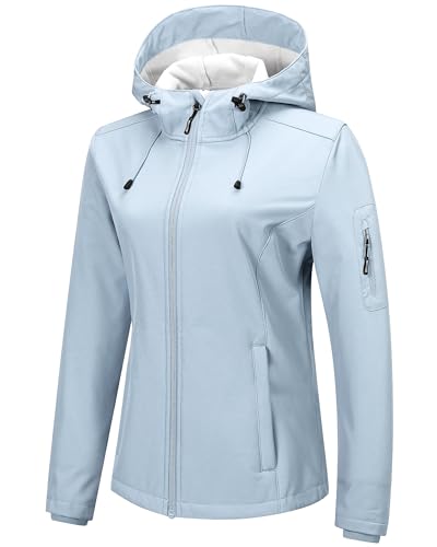 Outdoor Ventures Jacke Damen Wasserdichte Atmungsaktiv Softshelljacke - Übergangsjacke Winddichte Regenjacke Funktionsjacke mit Kapuze Himmelblau XL von Outdoor Ventures