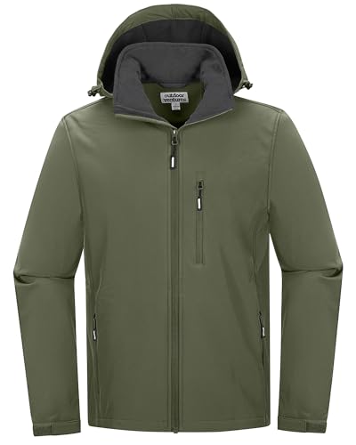 Outdoor Ventures Jacke Herren Wasserdichte Atmungsaktiv Softshelljacke - Winddichte Regenjacke Funktionsjacke mit Abnehmbare Kapuze Grün M von Outdoor Ventures