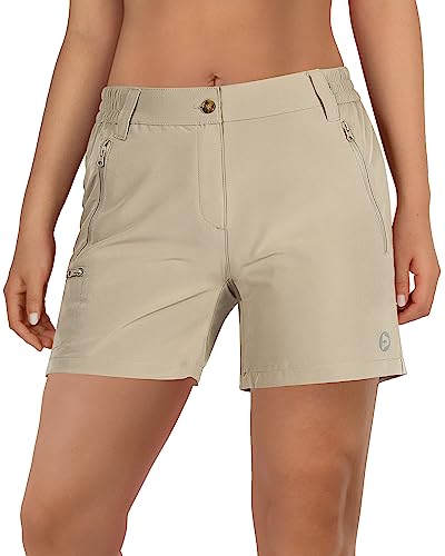 Outdoor Ventures Kurze Hose Damen UPF50+ UV Schutz Wander Shorts Sommer Leicht Trekking Shorts Stretch Schnelltrocknend Wanderhose Braun DE48 von Outdoor Ventures