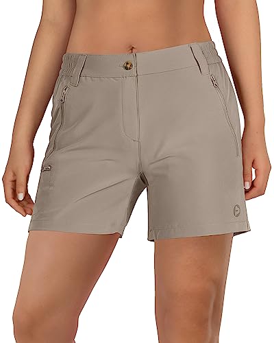 Outdoor Ventures Kurze Hose Damen UPF50+ UV Schutz Wander Shorts Sommer Leicht Trekking Shorts Stretch Schnelltrocknend Wanderhose Hellgrau DE40 von Outdoor Ventures