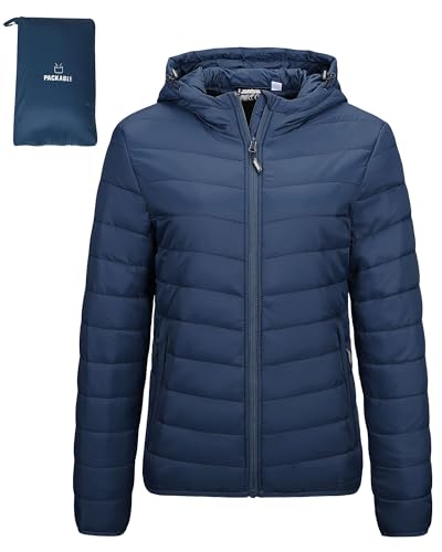 Outdoor Ventures Damen Winter Leichte Puffer Jacke mit Kapuze Warm Kurz Packbar Gesteppte Übergangsjacke Wattierte Jacke für Damen Gefüttert für Wandern Reisen, marineblau, S Outdoor Ventures Damen Winter Leichte Puffer Jacke mit Kapuze Warm Kurz Packbar Gesteppte Übergangsjacke Wattierte Jacke für Damen Gefüttert für Wandern Reisen, marineblau, S von Outdoor Ventures