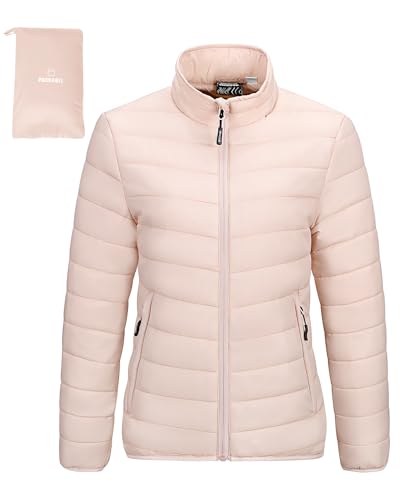 Outdoor Ventures Leichte Winterjacke für Damen, warm, kurz, verstaubar, Pufferjacke, Übergangs-Jacke, gepolsterte Jacke, Steppjacke für Damen, gefüttert, für Wandern, Reisen, rose, M von Outdoor Ventures