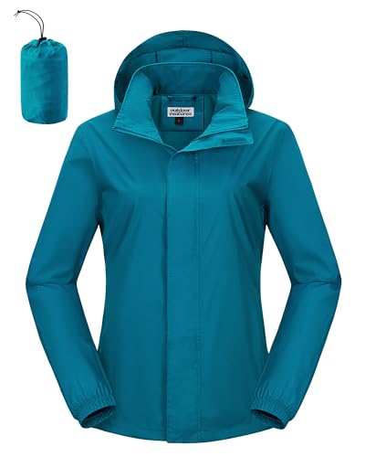 Outdoor Ventures Regenjacke Damen Wasserdicht Windbreaker Leicht Übergangsjacke mit Kapuze Packbar Fahrradjacke Outdoorjacke Blau XXL von Outdoor Ventures
