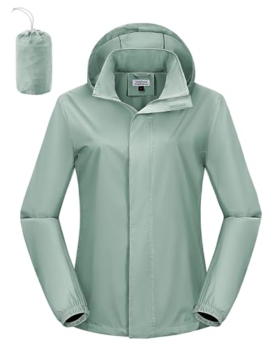 Outdoor Ventures Regenjacke Damen Wasserdicht Windbreaker Leicht Übergangsjacke mit Kapuze Packbar Fahrradjacke Outdoorjacke Mintgrün XS von Outdoor Ventures
