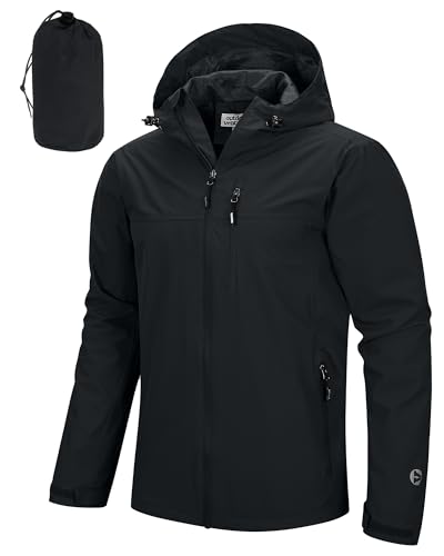 Outdoor Ventures Regenjacke Herren Wasserdicht Atmungsaktiv, Packbar Fahrrad Jacke Leichte Windbreaker zum Freizeit Wandern Camping Schwarz S von Outdoor Ventures