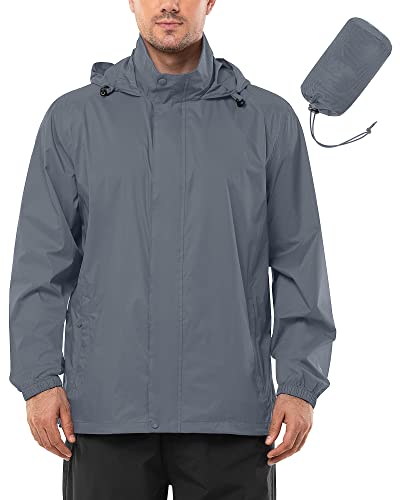 Outdoor Ventures Regenjacke Herren Wasserdicht Ultraleichte Dünne Faltbare Regenmantel Atmungsaktiv Fahrrad Regenjacke Sport Dunkelgrau 4XL von Outdoor Ventures