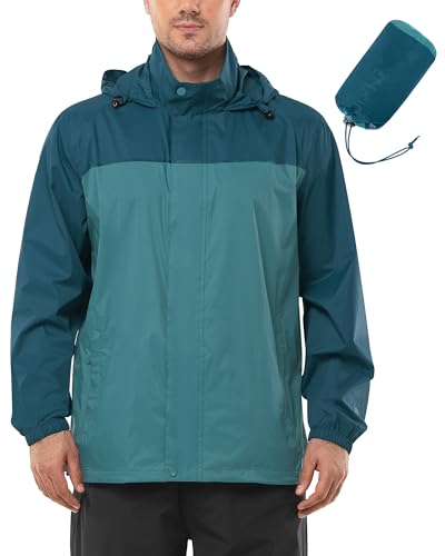 Outdoor Ventures Regenjacke Herren Wasserdicht Ultraleichte Dünne Faltbare Regenmantel Atmungsaktiv Fahrrad Regenjacke Sport Kadettblau/Nachtblau 2XL von Outdoor Ventures