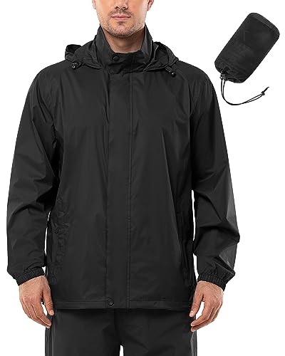 Outdoor Ventures Regenjacke Herren Wasserdicht Ultraleichte Dünne Faltbare Regenmantel Atmungsaktiv Fahrrad Regenjacke Sport Schwarz XXL von Outdoor Ventures