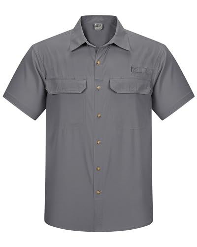 Outdoor Ventures Schnelltrocknendes Freizeithemd für Herren, LSF 50, Button-Down-Wanderhemd, leicht, kurzärmelig, kühlendes Shirt für Safari, Angeln, Golf, Reisen, grau, 4XL von Outdoor Ventures